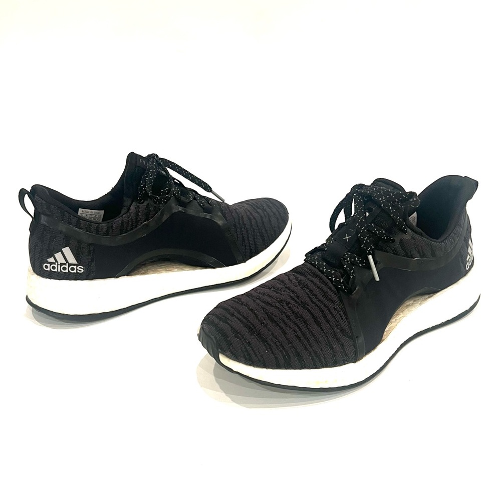 Adidas Pure Boost X Knit Core Black & White Athletic Sneakers w Arch Mold 9 EUC